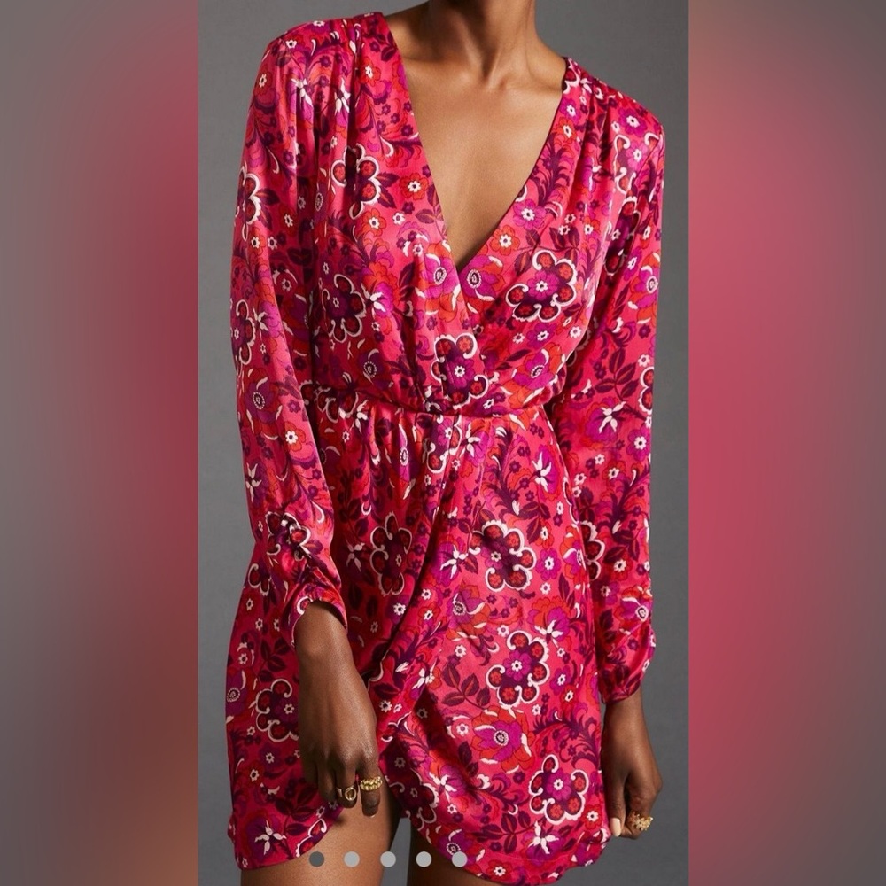 Anthropologie Pink Floral Mini Dress - Picture 3 of 8